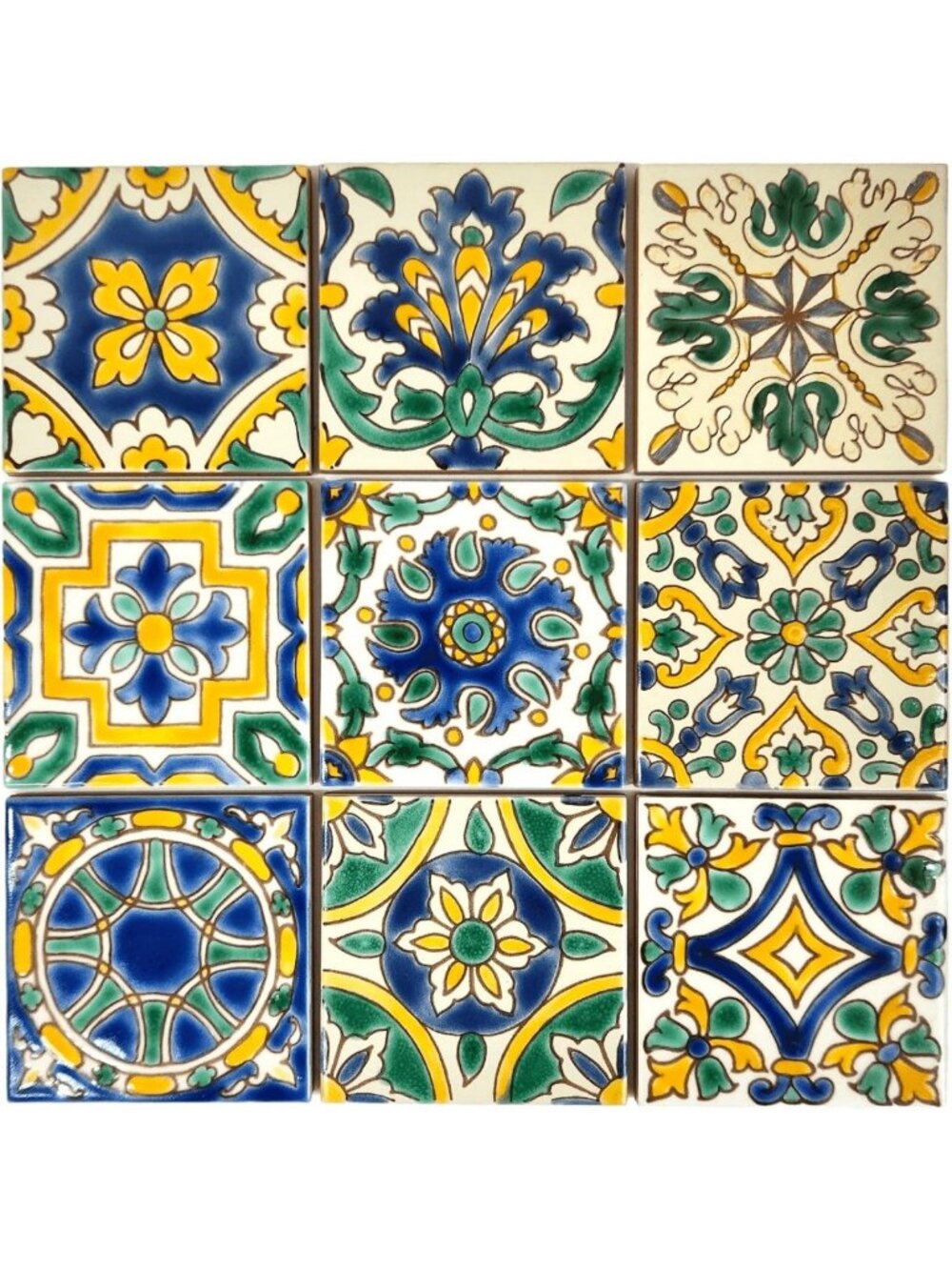Hand-Painted Decorative Ceramic Tiles Set of 9 – Colorful Mediterranean